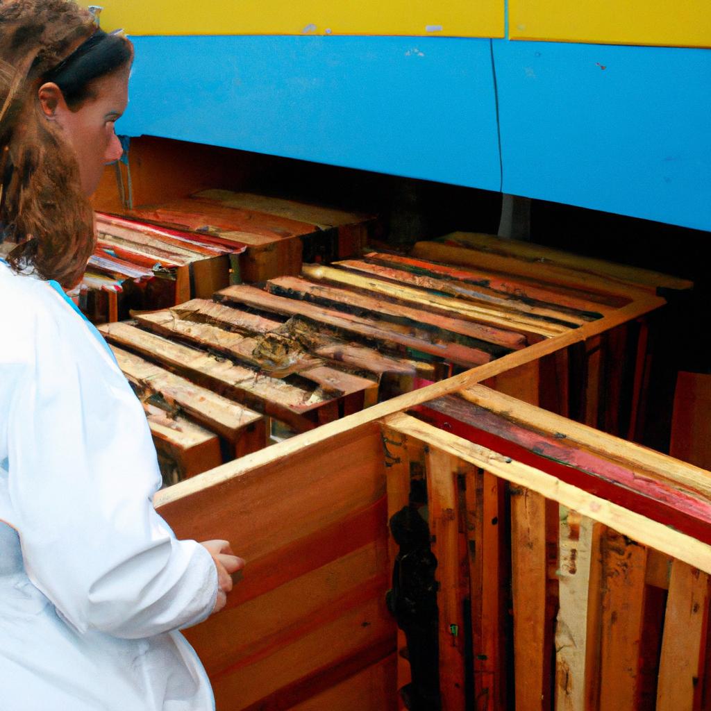 Person inspecting honey production process